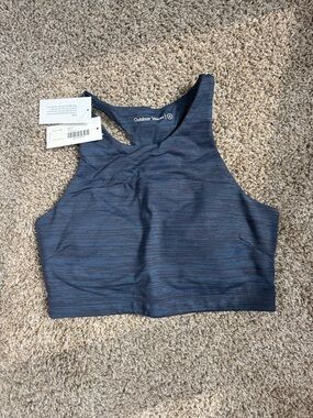Outdoor Voices Navy Blue Striped High-Neck Sports Bra